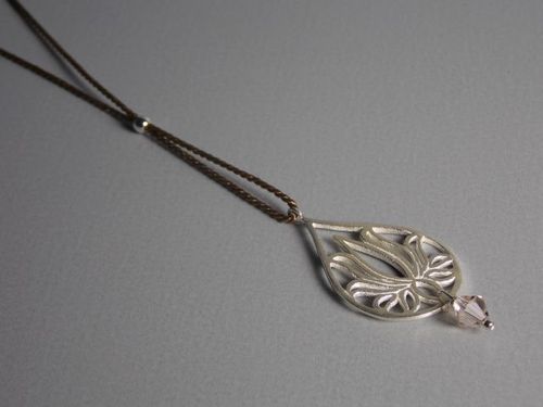 silk ribbon-necklace with Lotus and Swarovski