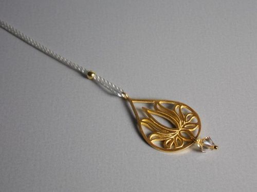 silk ribbon-necklace with Lotus silver gold plated and Swarovski