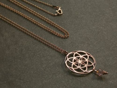 silver necklace flower of life rosegold plated