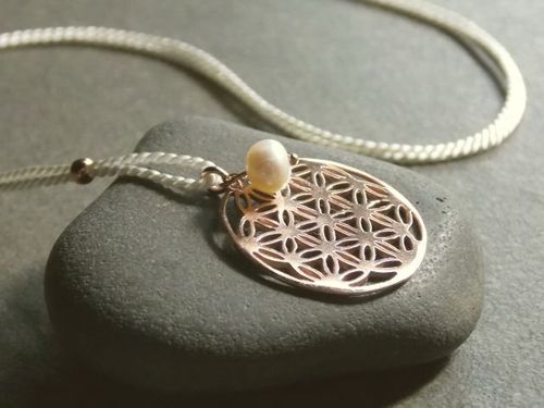 silk creme silver beads rosegold plated flower of life
