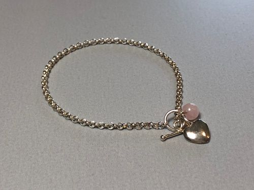 silver bracelet with heart and Rosenquarz