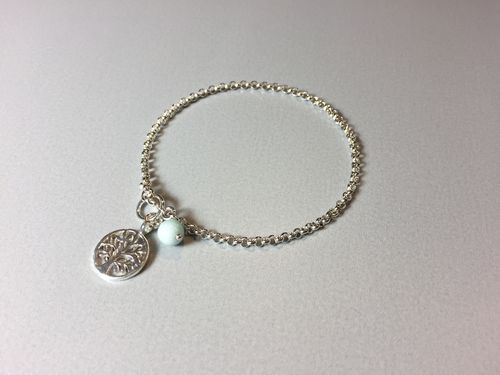 silver bracelet with tree of life and Amazonit