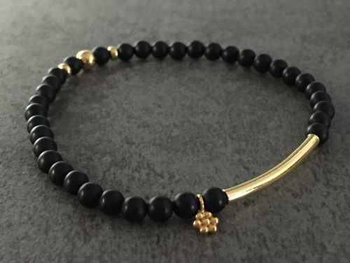bracelet Onyx with silver elements gold plated