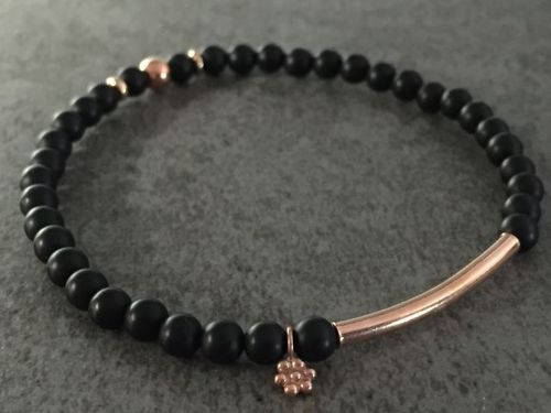 bracelet Onyx with silver elements rose gold plated