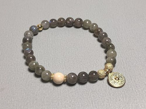elastic bracelet labradorit gold plated beads and pendant