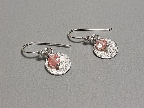 earring pendant silver and pink stone