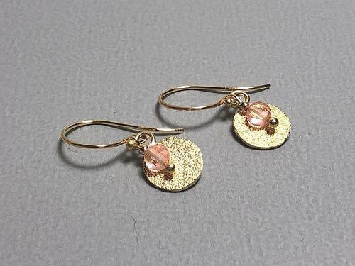 earring pendant gold plated and pink stone