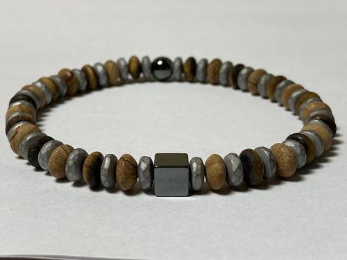 bracelet men woodstone tigereye hematite