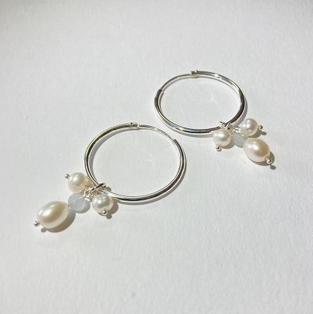 earring silver with pearls and moonstone