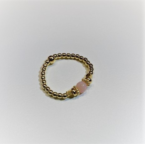 elastic ring gold plated pink opal