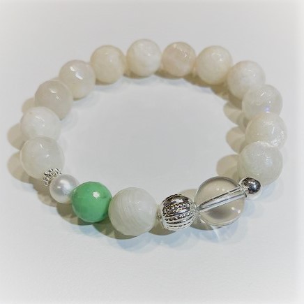 elastic bracelet moonstone and silver beads