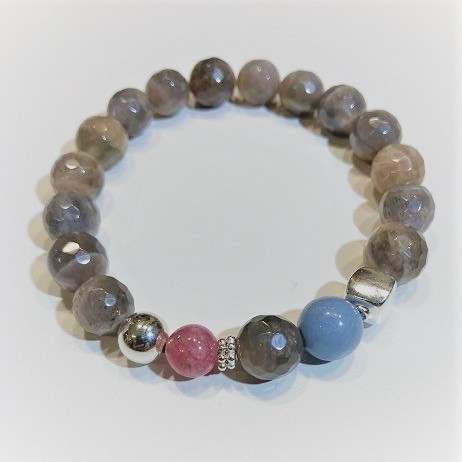 elastic bracelet moonstone and silver beads
