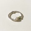 Elastischer Ring Perle und Jaspis silber